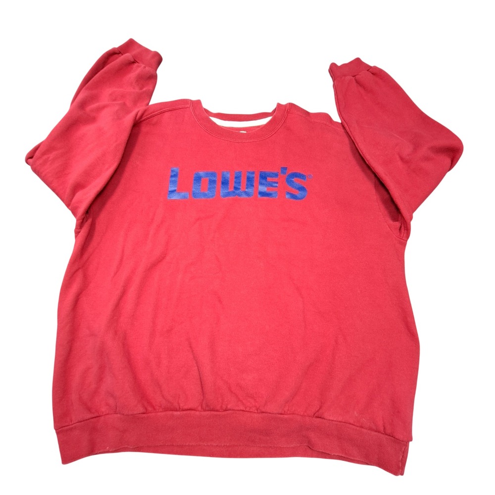 Anvil Lowes Crewneck Sweatshirt Mens XL Red Blue Logo Fleece Pullover Workwear